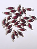 6.5x19mm Garnet Bezel Double Loop Connectors, 925 Silver Marquise Cut Finding Charm (5pc To 10Pc) - PSG363