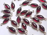 6.5x19mm Garnet Bezel Double Loop Connectors, 925 Silver Marquise Cut Finding Charm (5pc To 10Pc) - PSG363