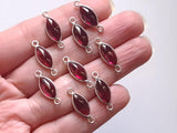 6.5x19mm Garnet Bezel Double Loop Connectors, 925 Silver Marquise Cut Finding Charm (5pc To 10Pc) - PSG363