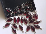 6.5x19mm Garnet Bezel Double Loop Connectors, 925 Silver Marquise Cut Finding Charm (5pc To 10Pc) - PSG363