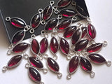 6.5x19mm Garnet Bezel Double Loop Connectors, 925 Silver Marquise Cut Finding Charm (5pc To 10Pc) - PSG363