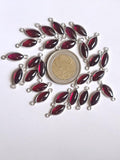 6.5x19mm Garnet Bezel Double Loop Connectors, 925 Silver Marquise Cut Finding Charm (5pc To 10Pc) - PSG363