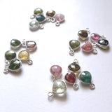 Natural Multi Tourmaline Faceted Heart 925 Silver Bezel Single Loop Connectors, 10-12mm 5 Pcs- PSG364
