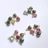 Natural Multi Tourmaline Faceted Heart 925 Silver Bezel Single Loop Connectors, 10-12mm 5 Pcs- PSG364