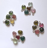 Natural Multi Tourmaline Faceted Heart 925 Silver Bezel Single Loop Connectors, 10-12mm 5 Pcs- PSG364