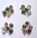 Natural Multi Tourmaline Faceted Heart 925 Silver Bezel Single Loop Connectors, 10-12mm 5 Pcs- PSG364