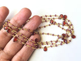 Garnet Faceted Rondelle 2.5mm & Pear 5x7mm Wire Wrapped Beaded 925 Silver Garnet Rosary Chain for Necklace - PSG367