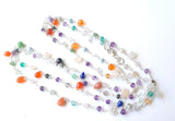 Multi Gemstone Faceted Rondelle 3-3.5mm & Drop 4x6mm Wire Wrapped Beaded 925 Silver Rosary Chain, Colorful Necklace - PSG368