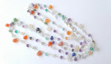 Multi Gemstone Faceted Rondelle 3-3.5mm & Drop 4x6mm Wire Wrapped Beaded 925 Silver Rosary Chain, Colorful Necklace - PSG368