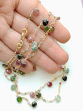 Multi Tourmaline Faceted Rondelle 2mm & Heart 5-6mm Wire Wrapped Beaded Rosary Chain 925 Silver - PSG371