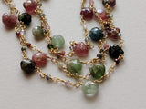 Multi Tourmaline Faceted Rondelle 2mm & Heart 5-6mm Wire Wrapped Beaded Rosary Chain 925 Silver - PSG371