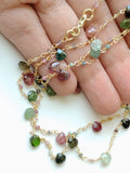 Multi Tourmaline Faceted Rondelle 2mm & Heart 5-6mm Wire Wrapped Beaded Rosary Chain 925 Silver - PSG371