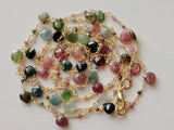 Multi Tourmaline Faceted Rondelle 2mm & Heart 5-6mm Wire Wrapped Beaded Rosary Chain 925 Silver - PSG371
