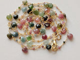 Multi Tourmaline Faceted Rondelle 2mm & Heart 5-6mm Wire Wrapped Beaded Rosary Chain 925 Silver - PSG371