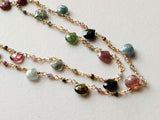 Multi Tourmaline Faceted Rondelle 2mm & Heart 5-6mm Wire Wrapped Beaded Rosary Chain 925 Silver - PSG371