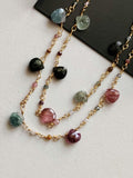 Multi Tourmaline Faceted Rondelle 2mm & Heart 5-6mm Wire Wrapped Beaded Rosary Chain 925 Silver - PSG371