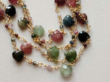 Multi Tourmaline Faceted Rondelle 2mm & Heart 5-6mm Wire Wrapped Beaded Rosary Chain 925 Silver - PSG371