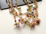 Tourmaline Faceted Rondelle, 2mm & Peat 5x3mm Wire Wrapped Beaded Rosary Chain 925 Silver Multi Tourmaline for Necklace - PSG372