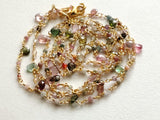 Tourmaline Faceted Rondelle, 2mm & Peat 5x3mm Wire Wrapped Beaded Rosary Chain 925 Silver Multi Tourmaline for Necklace - PSG372
