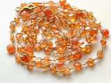 Carnelian Faceted Coin 3-3.5mm & Heart 5mm Wire Wrapped Beaded Rosary Chain 925 Silver Rosary Chain, Colorful Necklace - PSG373