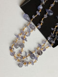 Iolite Rough 3.5-7mm & Drop 5x8mm Wire Wrapped Beaded Rosary Chain 925 Silver Rosary Chain, Colorful Necklace - PSG374