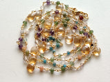 Multi Gemstone Faceted Rondelle 3-3.5mm & Citrine Heart 6mm Wire Wrapped Beaded Rosary Chain 925 Silver for Necklace - PSG375