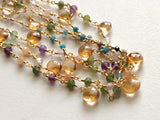 Multi Gemstone Faceted Rondelle 3-3.5mm & Citrine Heart 6mm Wire Wrapped Beaded Rosary Chain 925 Silver for Necklace - PSG375