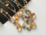 Multi Gemstone Faceted Rondelle 3-3.5mm & Citrine Heart 6mm Wire Wrapped Beaded Rosary Chain 925 Silver for Necklace - PSG375