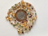 Multi Gemstone Faceted Rondelle 3-3.5mm & Citrine Heart 6mm Wire Wrapped Beaded Rosary Chain 925 Silver for Necklace - PSG375