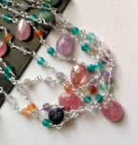 Multi Gemstone Faceted Rondelle 3-3.5mm & Pear 6x8-7x9mm Wire Wrapped Beaded Rosary Chain 925 Silver Rosary Chain for Necklace - PSG377