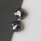 5mm Black Diamond Pair, Natural Black Square Shaped Rose Cut Faceted Cushion Diamond Flat Back Cabochon for Earring - PDD776