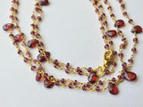 Garnet Faceted Rondelle 2.5mm & Pear 5x7mm Wire Wrapped Beaded 925 Silver Garnet Rosary Chain for Necklace - PSG367