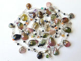 Multi Tourmaline Faceted Rondelle 2mm & Pear 5x7-6x8mm Wire Wrapped Beaded Rosary Chain 925 Silver Rosary Chain - PSG369
