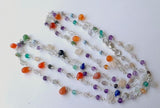 Multi Gemstone Faceted Rondelle 3-3.5mm & Drop 4x6mm Wire Wrapped Beaded 925 Silver Rosary Chain, Colorful Necklace - PSG368