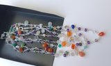 Multi Gemstone Faceted Rondelle 3-3.5mm & Drop 4x6mm Wire Wrapped Beaded 925 Silver Rosary Chain, Colorful Necklace - PSG368