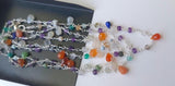 Multi Gemstone Faceted Rondelle 3-3.5mm & Drop 4x6mm Wire Wrapped Beaded 925 Silver Rosary Chain, Colorful Necklace - PSG368