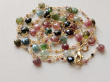 Multi Tourmaline Faceted Rondelle 2mm & Heart 5-6mm Wire Wrapped Beaded Rosary Chain 925 Silver - PSG371