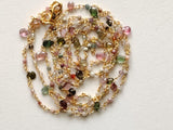 Tourmaline Faceted Rondelle, 2mm & Peat 5x3mm Wire Wrapped Beaded Rosary Chain 925 Silver Multi Tourmaline for Necklace - PSG372