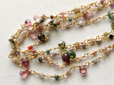 Tourmaline Faceted Rondelle, 2mm & Peat 5x3mm Wire Wrapped Beaded Rosary Chain 925 Silver Multi Tourmaline for Necklace - PSG372