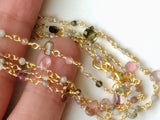 Tourmaline Faceted Rondelle, 2mm & Peat 5x3mm Wire Wrapped Beaded Rosary Chain 925 Silver Multi Tourmaline for Necklace - PSG372