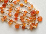 Carnelian Faceted Coin 3-3.5mm & Heart 5mm Wire Wrapped Beaded Rosary Chain 925 Silver Rosary Chain, Colorful Necklace - PSG373