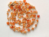 Carnelian Faceted Coin 3-3.5mm & Heart 5mm Wire Wrapped Beaded Rosary Chain 925 Silver Rosary Chain, Colorful Necklace - PSG373