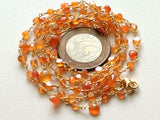 Carnelian Faceted Coin 3-3.5mm & Heart 5mm Wire Wrapped Beaded Rosary Chain 925 Silver Rosary Chain, Colorful Necklace - PSG373