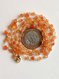 Carnelian Faceted Coin 3-3.5mm & Heart 5mm Wire Wrapped Beaded Rosary Chain 925 Silver Rosary Chain, Colorful Necklace - PSG373