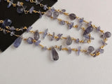 Iolite Rough 3.5-7mm & Drop 5x8mm Wire Wrapped Beaded Rosary Chain 925 Silver Rosary Chain, Colorful Necklace - PSG374