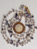 Iolite Rough 3.5-7mm & Drop 5x8mm Wire Wrapped Beaded Rosary Chain 925 Silver Rosary Chain, Colorful Necklace - PSG374