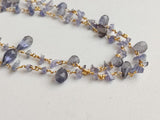 Iolite Rough 3.5-7mm & Drop 5x8mm Wire Wrapped Beaded Rosary Chain 925 Silver Rosary Chain, Colorful Necklace - PSG374