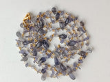 Iolite Rough 3.5-7mm & Drop 5x8mm Wire Wrapped Beaded Rosary Chain 925 Silver Rosary Chain, Colorful Necklace - PSG374
