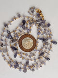 Iolite Rough 3.5-7mm & Drop 5x8mm Wire Wrapped Beaded Rosary Chain 925 Silver Rosary Chain, Colorful Necklace - PSG374
