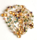 Multi Gemstone Faceted Rondelle 3-3.5mm & Citrine Heart 6mm Wire Wrapped Beaded Rosary Chain 925 Silver for Necklace - PSG375